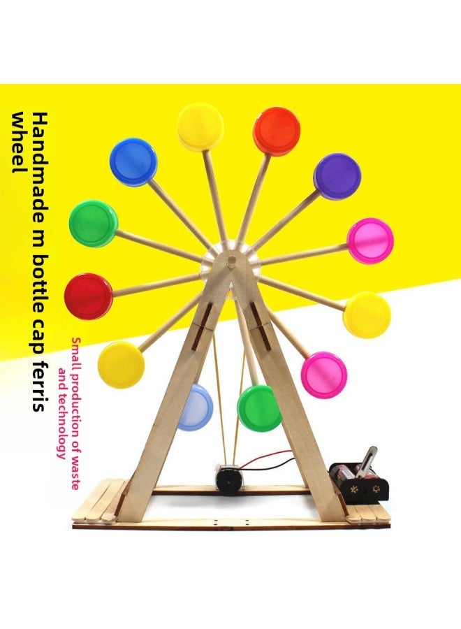 Self-made Bottle Cap Ferris Wheel Handmade Diy Material Waste Utilization Technology Small Production Student Creative Competition-Specification:Bottle Cap Ferris Wheel + Simple Fan + Battery + Glue  - Image 2