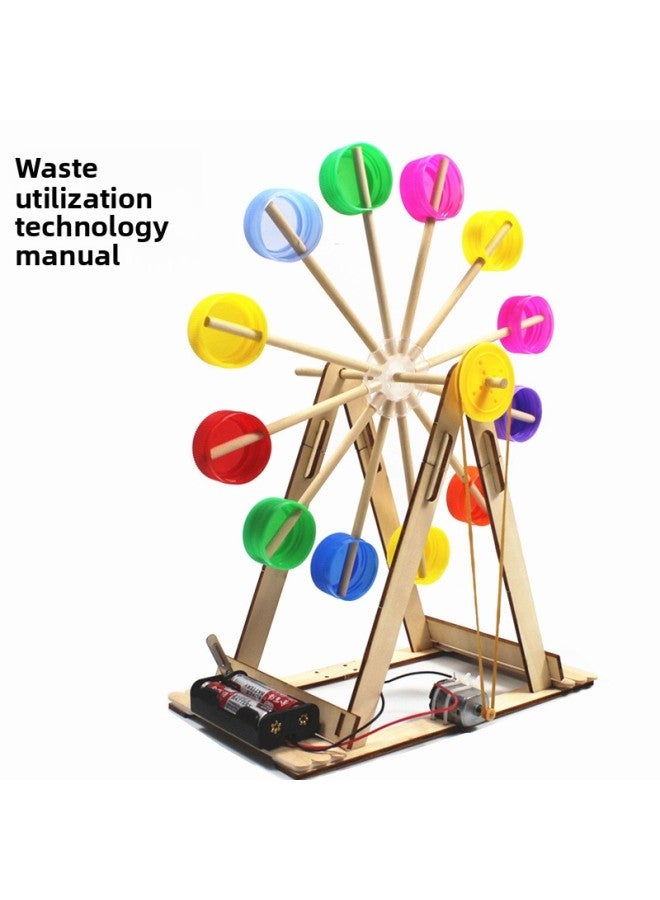 Self-made Bottle Cap Ferris Wheel Handmade Diy Material Waste Utilization Technology Small Production Student Creative Competition-Specification:Bottle Cap Ferris Wheel + Simple Fan + Battery + Glue  - Image 3