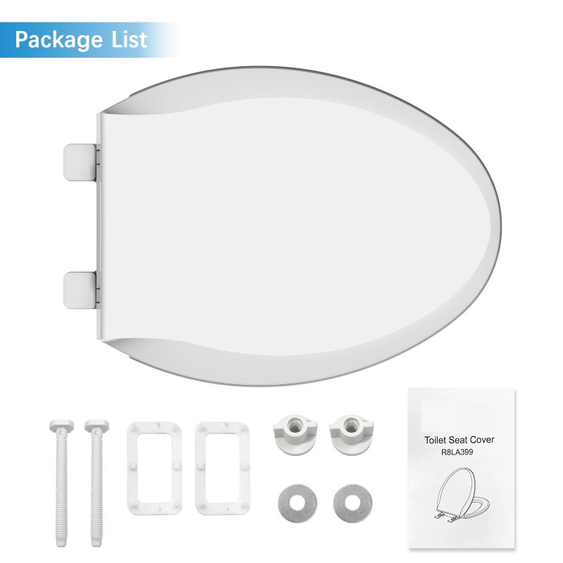 homfan Durable Elongated Toilet Seat with Slow Soft Close - Easy to Install and Clean, Never Loosens - White, Fits Most Elongated Toilets - Image 5
