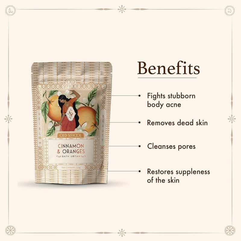 Old School Rituals Cinnamon  Oranges Bath Ubtan  Exfoliating  AcneFighting Body Wash Powder  Rich in Vitamin C for a Natural Glow  Vegan  Blend with Rice  Dal Powders  250g - Image 3