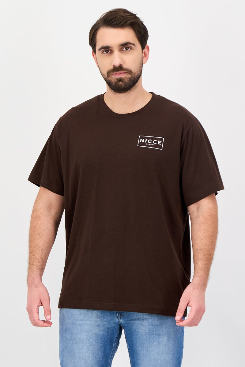 Nicce Men Crew Neck Short Sleeve Brand Logo T-Shirts, Dark Brown - Image 1