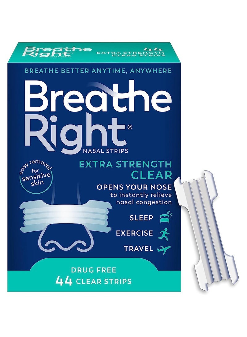 general Breathe Right Extra Clear Nasal Strips for Nasal Congestion Relief, 44 Count (Pack of 1) - Packaging May Vary