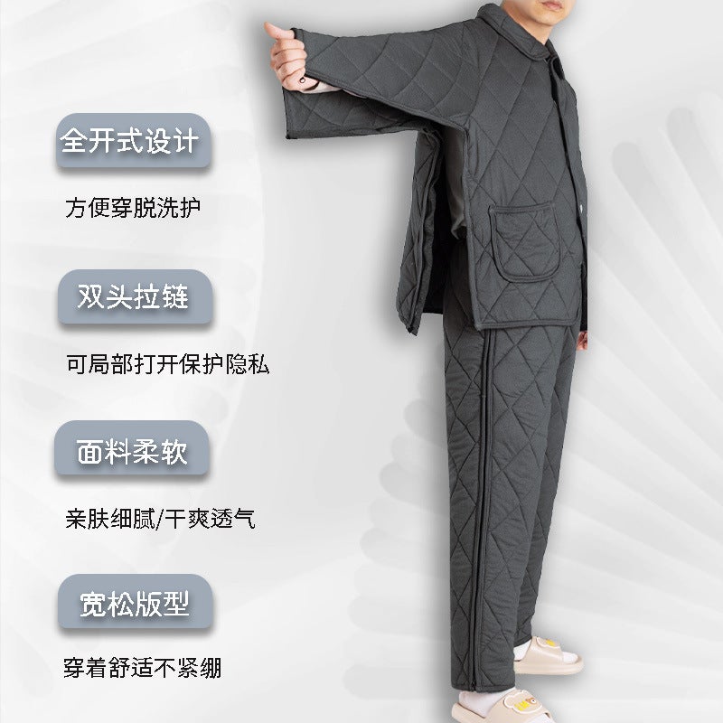 Winter Men'S And Women'S Zipper Easy To Put On And Take Off Full Open Fracture Patient Care Clothing Acupuncture Paralysis Dialysis Bedridden Elderly Pajamas - Image 3