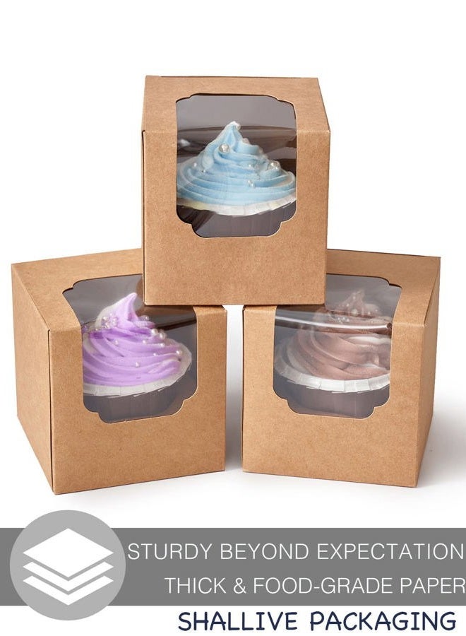 Shallive Kraft Cupcake Boxes Individual 60 Pcs with Inserts, Cocoa Bomb Packaing Single Brown Cupcake Containers Paper 3.5" Holders for Cookies, Pastries,Wedding Baby Shower Birthday Graduation - Image 3