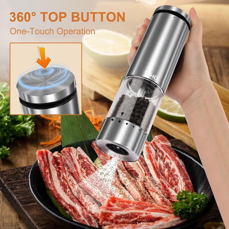EIHO Electric Salt and Pepper Grinder Set Rechargeable, Automatic Salt and Pepper Shakers Mills External Adjustable Coarseness, Kitchen Gadgets, Stocking Stuffers Christmas Cooking Gifts for Men Women - Image 3