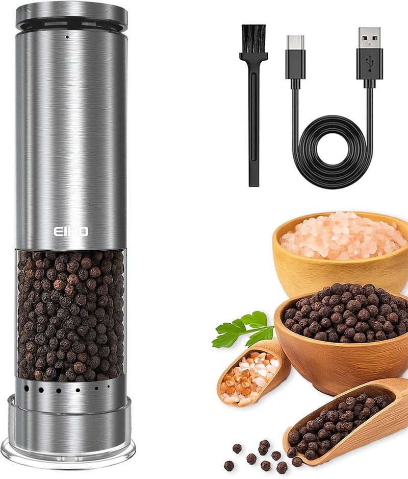 EIHO Electric Salt and Pepper Grinder Set Rechargeable, Automatic Salt and Pepper Shakers Mills External Adjustable Coarseness, Kitchen Gadgets, Stocking Stuffers Christmas Cooking Gifts for Men Women - Image 1