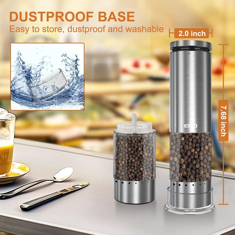 EIHO Electric Salt and Pepper Grinder Set Rechargeable, Automatic Salt and Pepper Shakers Mills External Adjustable Coarseness, Kitchen Gadgets, Stocking Stuffers Christmas Cooking Gifts for Men Women - Image 2