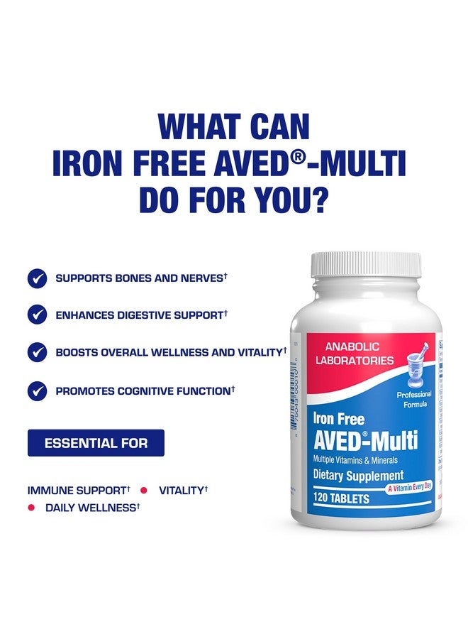 Anabolic Laboratories Iron Free Daily Multivitamin for Men and Women, 120 Tablets - AVED Daily Multi Vitamin and Minerals Health Supplement - Vitamins A, C, D, E, Vitamin B Complex, Zinc, Calcium, Magnesium, More - Image 5
