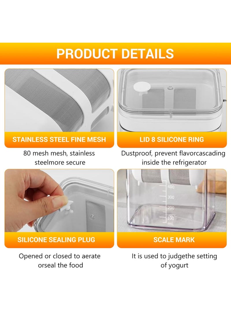 HASTHIP - HASTHIP® 1100ML Greek Yogurt Strainer, Yogurt Filter Milk Strainer with Fine Mesh Bag, Multifunctional Yoghurt Filter Hung Curd Strainer Box Curd Maker for Making Thick Greek Yogurt, Soybean Milk - Image 1
