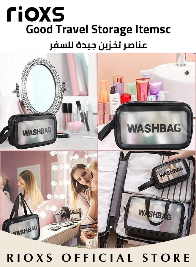 6 Pcs Toiletry Bags, Clear Cosmetic Bag, Wash Bag Makeup Bag, Vinyl Air Travel Toiletry Bags Bulk, Waterproof Toiletry Travel Bag with Zipper Handle, Make-up Brush Case Bag for Women Men, Daily Wash Poach for Kids Baby, Beach Pool Spa Gym Bag for Bath Organizer Bag for Travel Toiletries Accessories, Black Storage Bags Set - Image 3