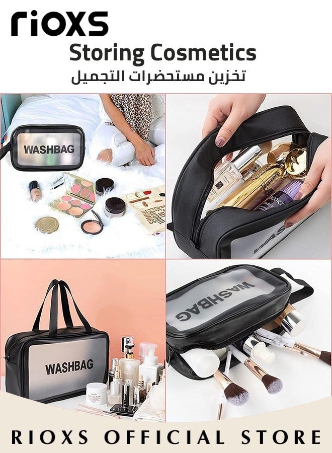 6 Pcs Toiletry Bags, Clear Cosmetic Bag, Wash Bag Makeup Bag, Vinyl Air Travel Toiletry Bags Bulk, Waterproof Toiletry Travel Bag with Zipper Handle, Make-up Brush Case Bag for Women Men, Daily Wash Poach for Kids Baby, Beach Pool Spa Gym Bag for Bath Organizer Bag for Travel Toiletries Accessories, Black Storage Bags Set - Image 2