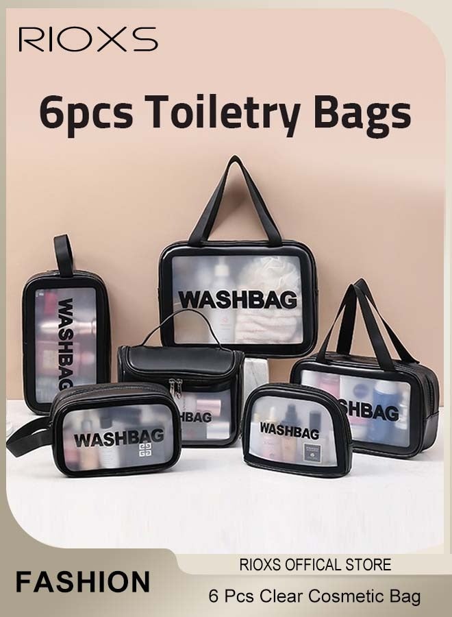6 Pcs Toiletry Bags, Clear Cosmetic Bag, Wash Bag Makeup Bag, Vinyl Air Travel Toiletry Bags Bulk, Waterproof Toiletry Travel Bag with Zipper Handle, Make-up Brush Case Bag for Women Men, Daily Wash Poach for Kids Baby, Beach Pool Spa Gym Bag for Bath Organizer Bag for Travel Toiletries Accessories, Black Storage Bags Set - Image 1