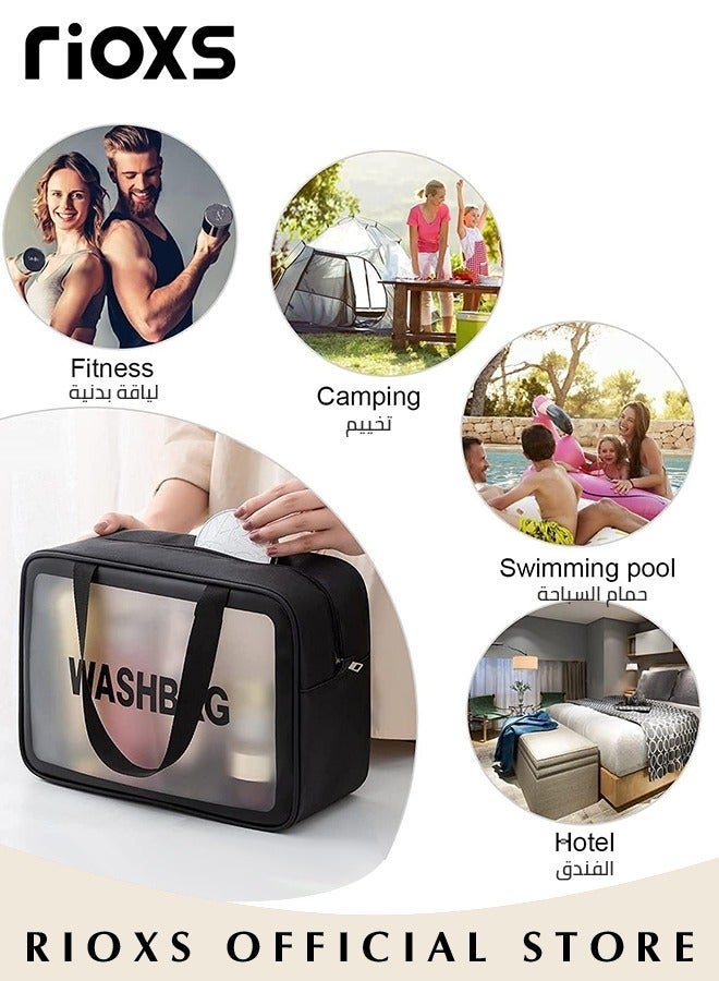 6 Pcs Toiletry Bags, Clear Cosmetic Bag, Wash Bag Makeup Bag, Vinyl Air Travel Toiletry Bags Bulk, Waterproof Toiletry Travel Bag with Zipper Handle, Make-up Brush Case Bag for Women Men, Daily Wash Poach for Kids Baby, Beach Pool Spa Gym Bag for Bath Organizer Bag for Travel Toiletries Accessories, Black Storage Bags Set - Image 5