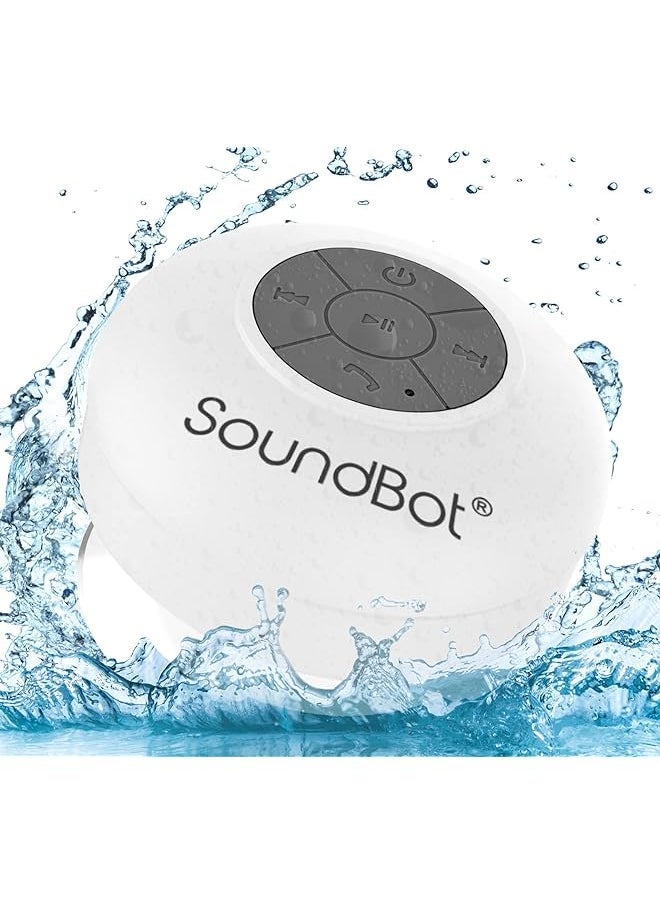 SoundBot - SoundBot Sb510 Hd Water Resistant Bluetooth Shower Speaker Handsfree Portable Speakerphone With Built In Mic 6Hrs Of Playtime Control Buttons And Dedicated Suction Cup For Showers White - Image 1