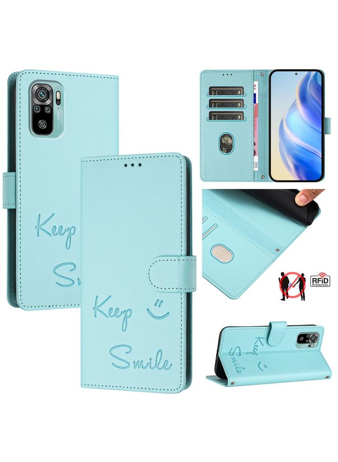 اس-توب جراب لهاتف Redmi Note 10 4G / Note 10S جراب هاتف جلدي بنقش ابتسامة بتقنية RFID - Image 1