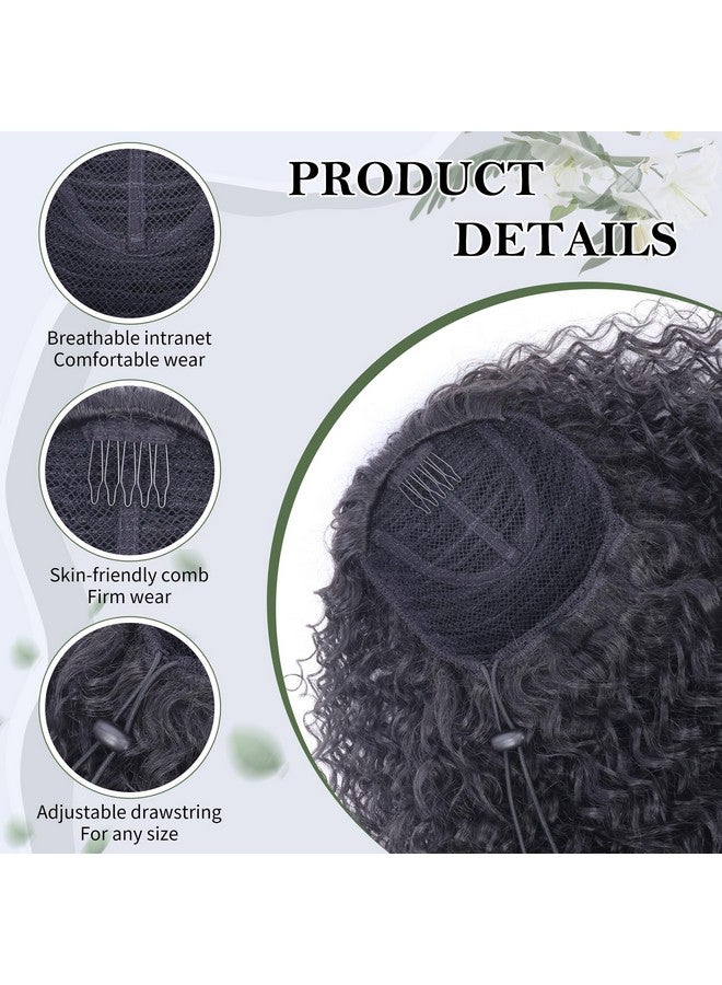 اليبيري وصلة ذيل حصان برباط بطول 27 بوصة من Alebery للنساء ذوات البشرة السوداء، وصلة ذيل حصان مجعدة بعمق، مصنوعة من شعر صناعي ممزوج بقطع شعر بشري، ذيل حصان مجعد أفريقي للاستخدام اليومي (أسود) - Image 3