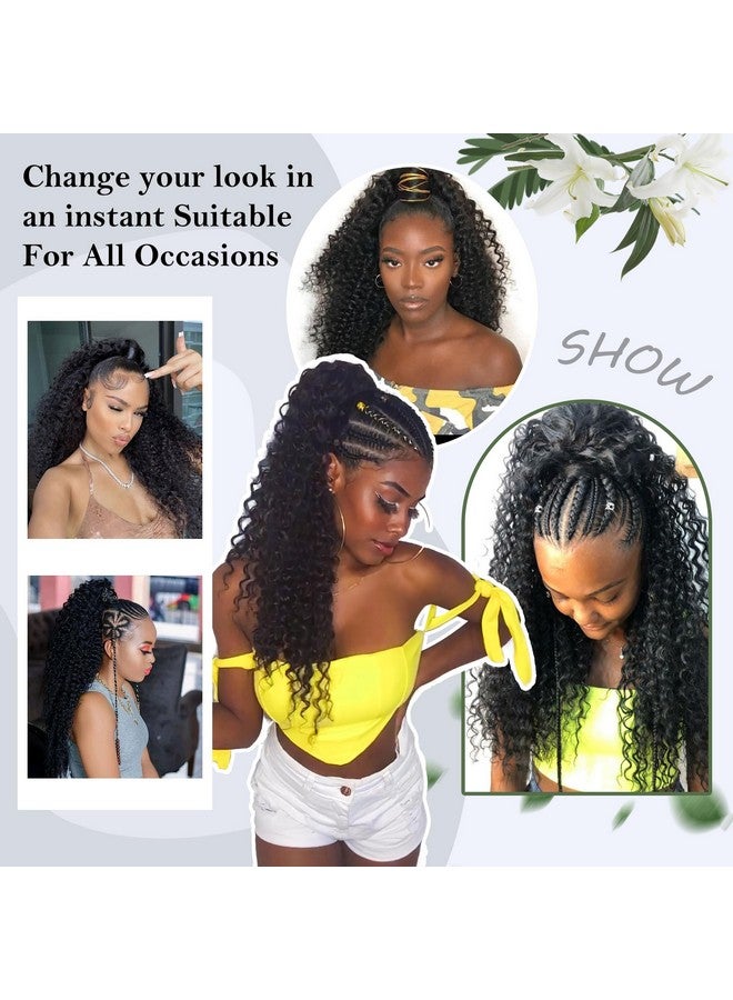 اليبيري وصلة ذيل حصان برباط بطول 27 بوصة من Alebery للنساء ذوات البشرة السوداء، وصلة ذيل حصان مجعدة بعمق، مصنوعة من شعر صناعي ممزوج بقطع شعر بشري، ذيل حصان مجعد أفريقي للاستخدام اليومي (أسود) - Image 4