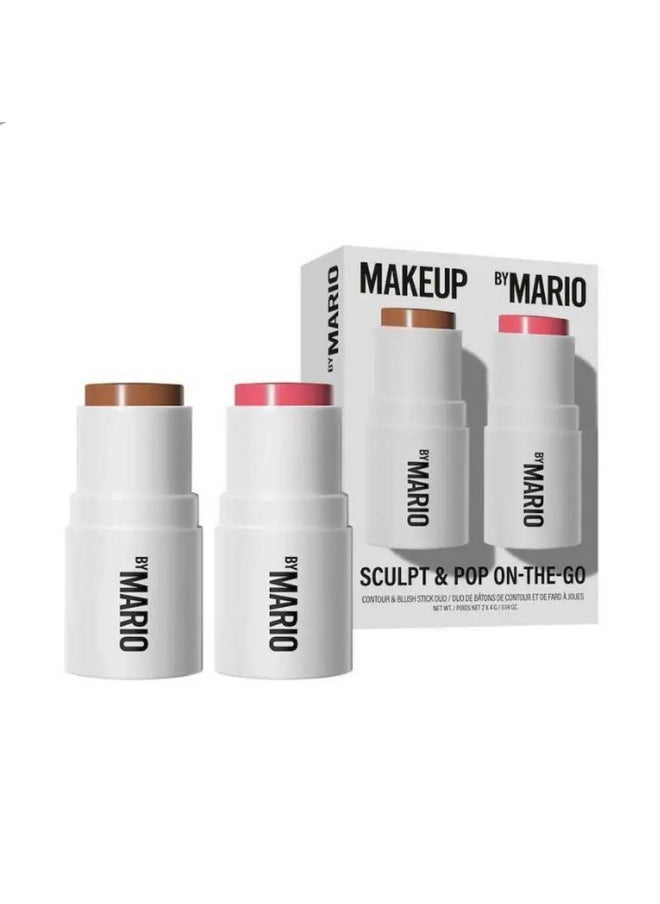 MAKEUP BY MARIO Makeup By Mario Sculpt & Pop On the Go Duo Contour and Blush Stick - Medium/Pale Petal - Warm Golden/Soft Pink  - Image 1