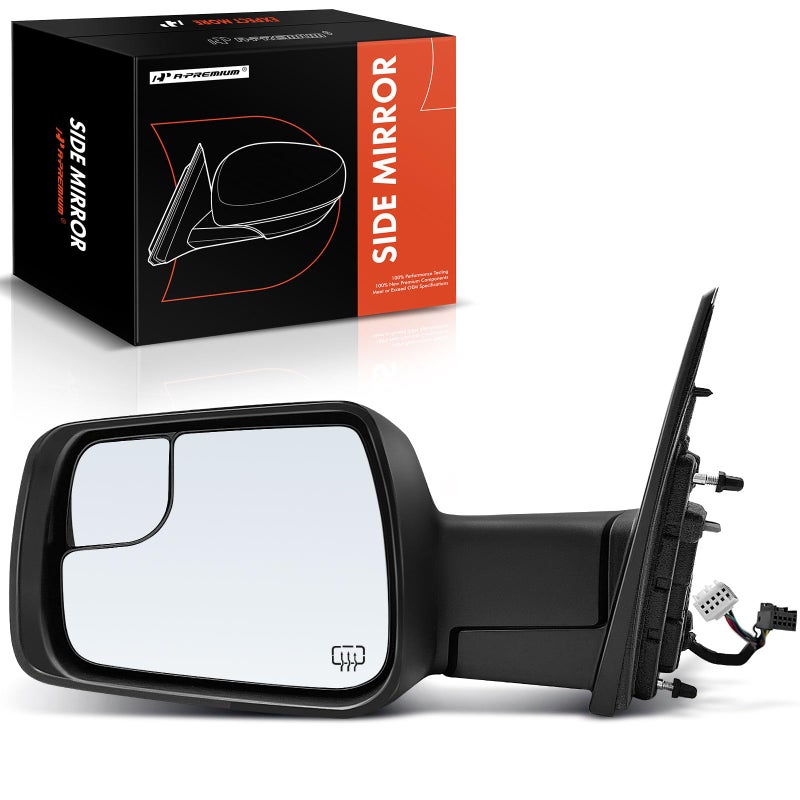 APremium Driver Side Power Door Mirror Compatible with Ram 1500 2019 2020 2021 2022 Heated Power Folding Black Outside Rear View Mirror wTurn Signal Puddle Light and Blind Spot Glass