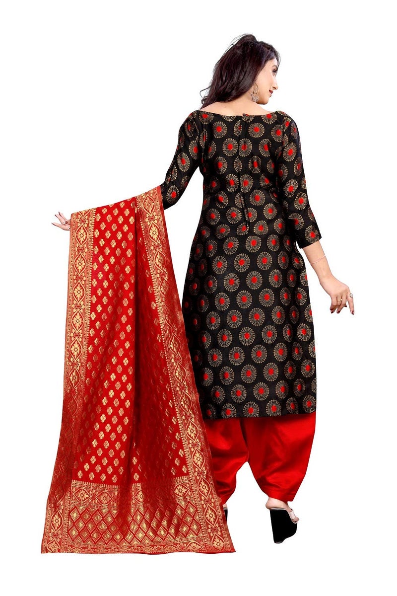 JENNY DESIGNER فستان كورتا وباتيارا غير مخيط للنساء من بروكاد (أسود) - Image 4