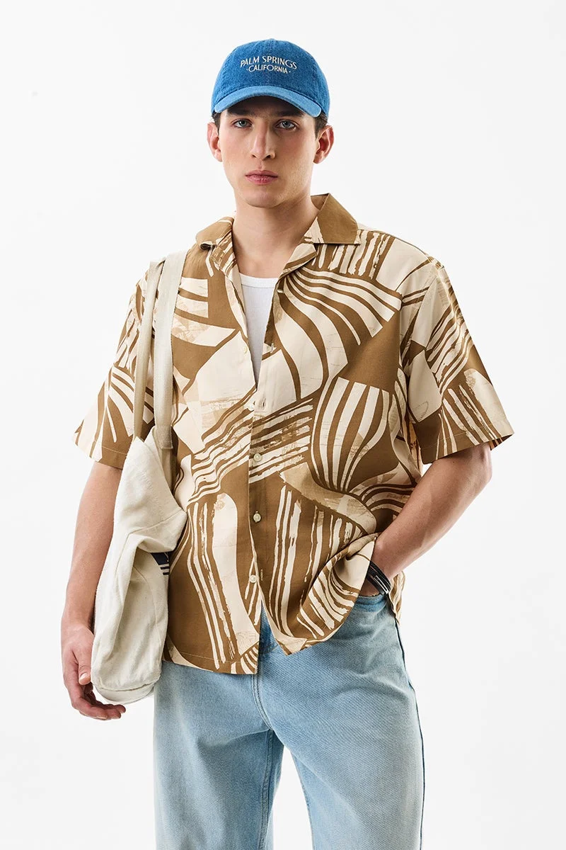 سنيتش Brown Abstract Half Sleeve Box Fit Shirt