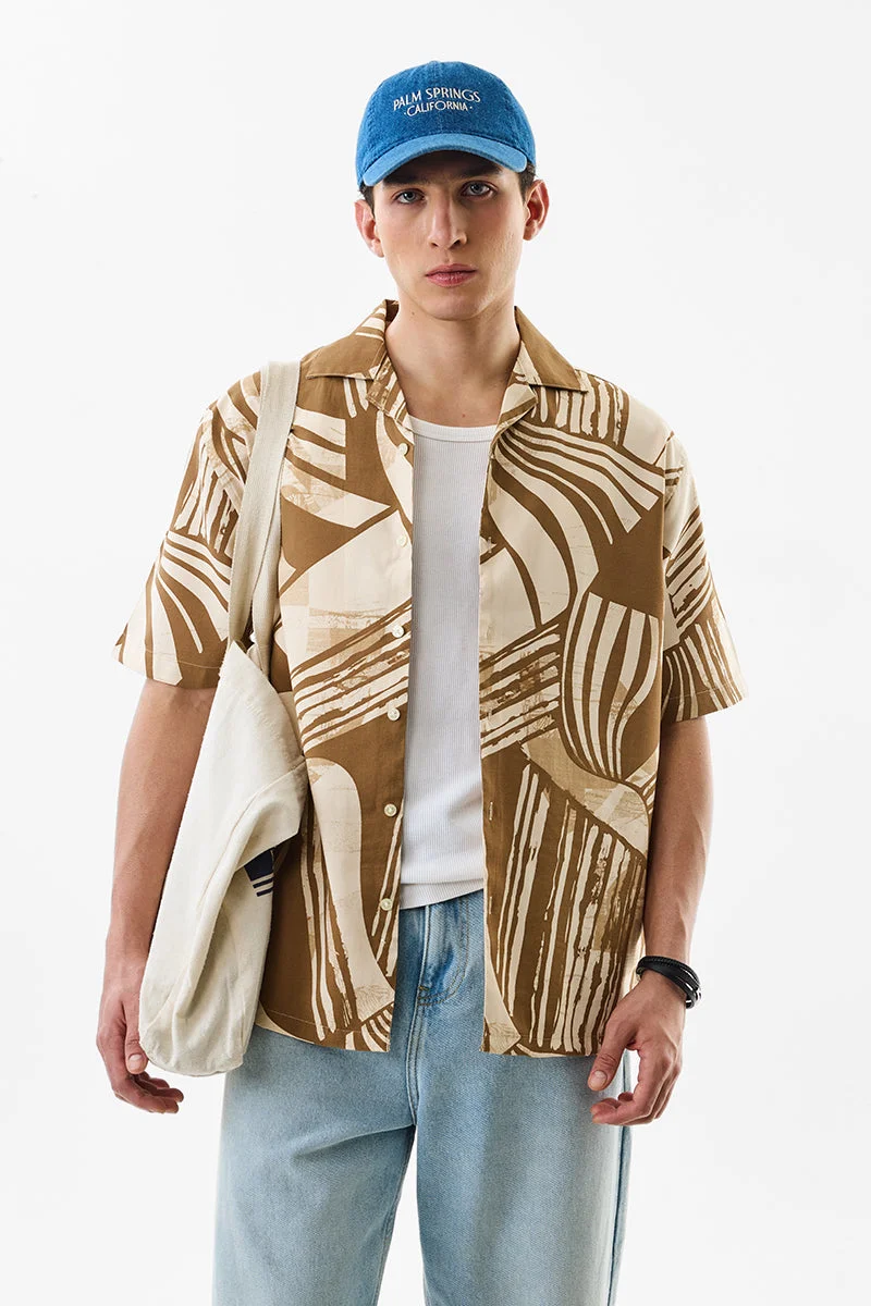 سنيتش Brown Abstract Half Sleeve Box Fit Shirt