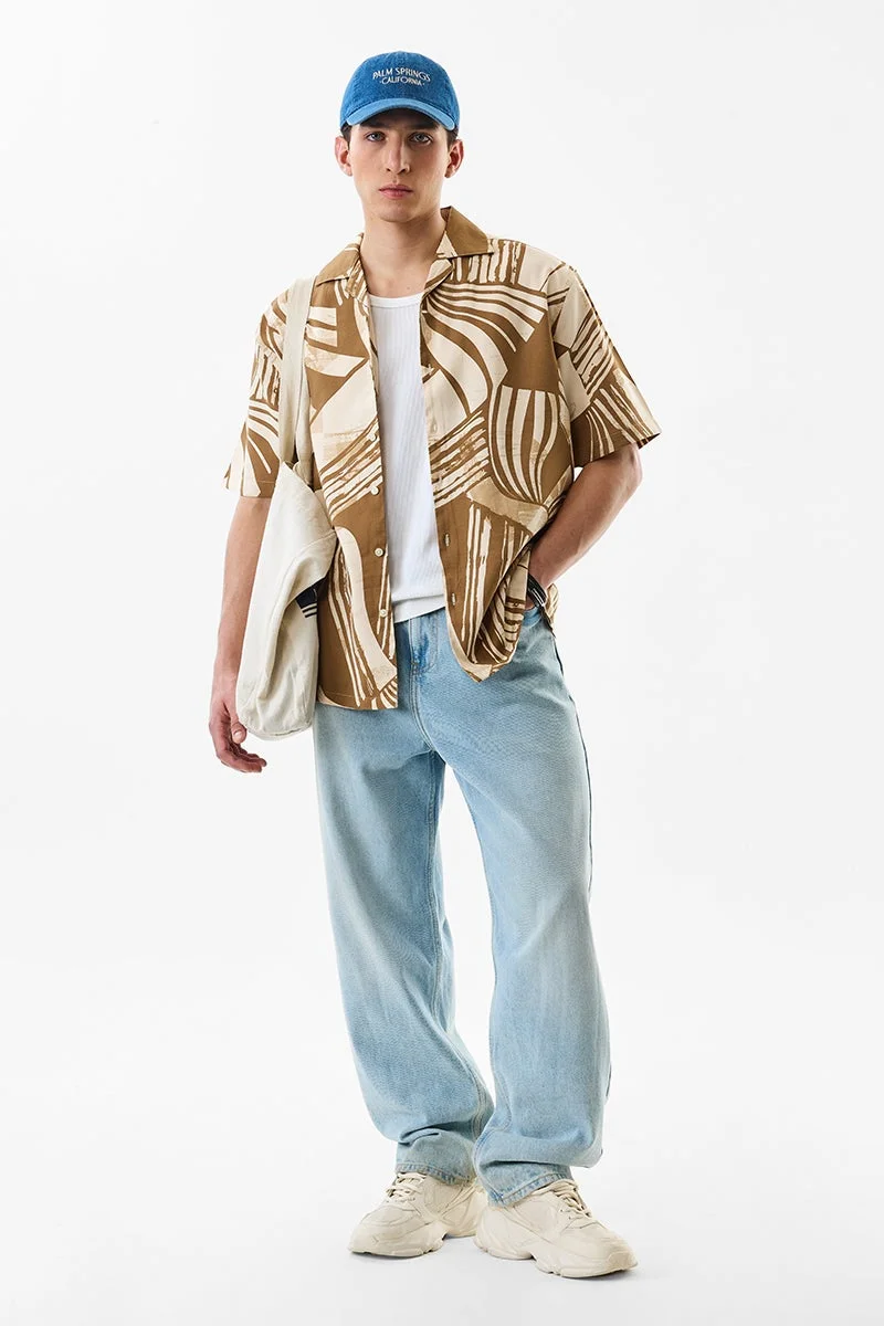 SNITCH Brown Abstract Half Sleeve Box Fit Shirt
