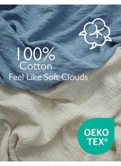 Momcozy Momcozy Muslin Fitted Mini Crib Sheets, 38"x26", 2 Pack Soft Breathable Natural Cotton Baby Mattress Sheet, 360° Mattress Wrapping No Slip Boys Girls Neutral Toddler Bed Sheet, Grey Blue  - Image 3