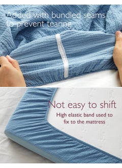 Momcozy Momcozy Muslin Fitted Mini Crib Sheets, 38"x26", 2 Pack Soft Breathable Natural Cotton Baby Mattress Sheet, 360° Mattress Wrapping No Slip Boys Girls Neutral Toddler Bed Sheet, Grey Blue  - Image 4