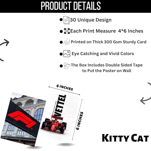 Kitty Cat® Paper Formula 1 Aesthetic Wall Collage Kit || 30 Unique Poster Set + Free Tape, 4x6in Each, Posters: Dorm, Hostel Essential, Aesthetic Room Decor (Formula 1) - Image 2
