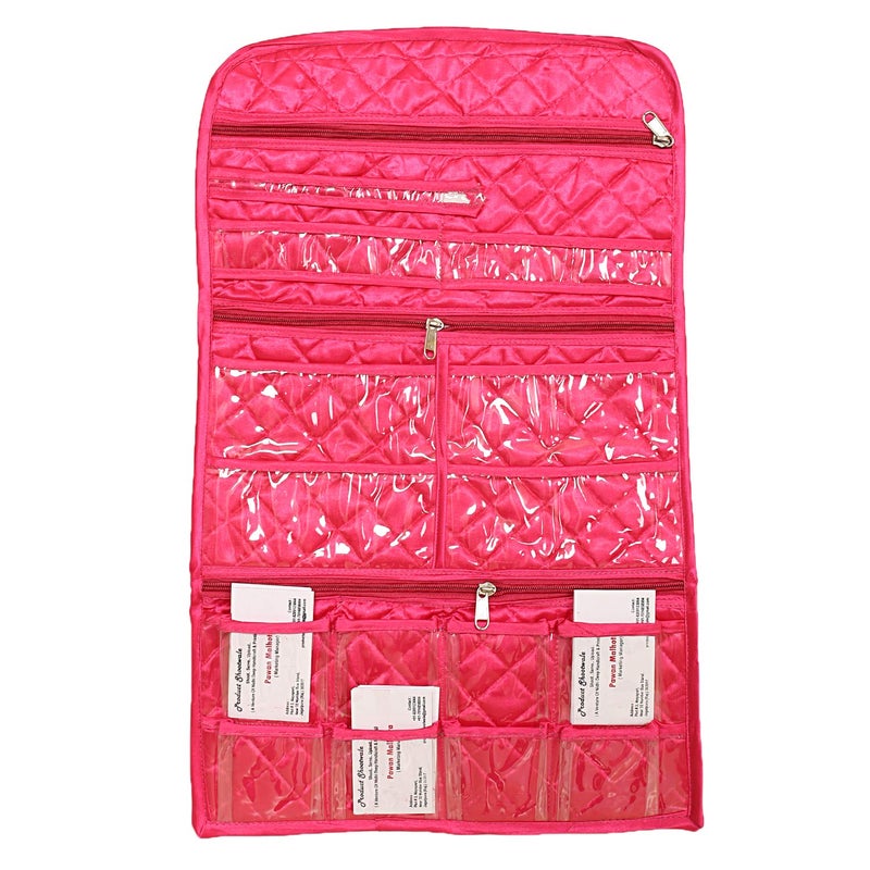 Kuber Industries Satin Make Up Wall Hanging Organizer, Pink - Image 1