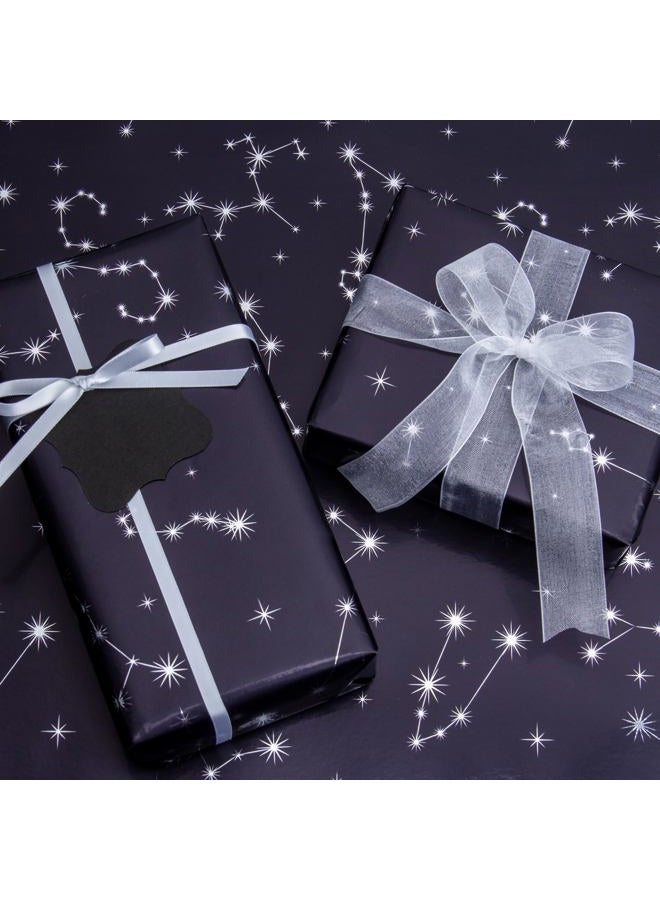 WRAPAHOLIC Reversible Wrapping Paper - Mini Roll - 17 Inch x 33 Feet - Navy and Silver Constellation with Metallic Foil Shine and Stripes Design for Birthday, Party, Baby Shower - Image 5