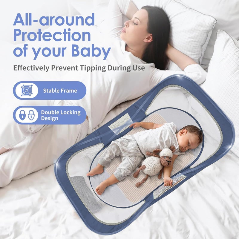 ISELECTOR Portable Baby Bassinet for Baby Travel, Baby Cribs Travel Pod for Outdoors Baby Lounger Infant Travel Bed with Mosquito Net and Sunshade Canopy, Lightweight Washable (Brown) - Image 4