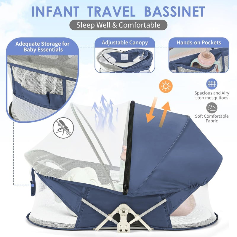 ISELECTOR Portable Baby Bassinet for Baby Travel, Baby Cribs Travel Pod for Outdoors Baby Lounger Infant Travel Bed with Mosquito Net and Sunshade Canopy, Lightweight Washable (Brown) - Image 3