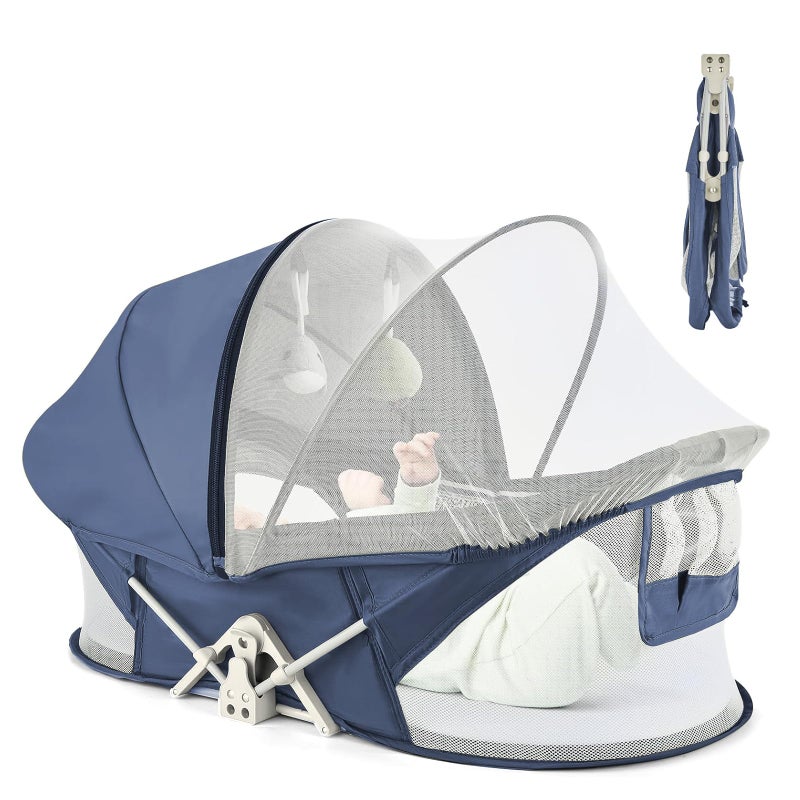 ISELECTOR Portable Baby Bassinet for Baby Travel, Baby Cribs Travel Pod for Outdoors Baby Lounger Infant Travel Bed with Mosquito Net and Sunshade Canopy, Lightweight Washable (Brown) - Image 1