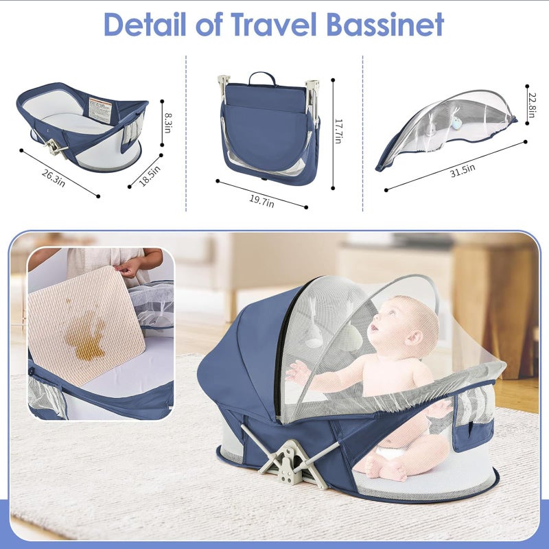 ISELECTOR Portable Baby Bassinet for Baby Travel, Baby Cribs Travel Pod for Outdoors Baby Lounger Infant Travel Bed with Mosquito Net and Sunshade Canopy, Lightweight Washable (Brown) - Image 2