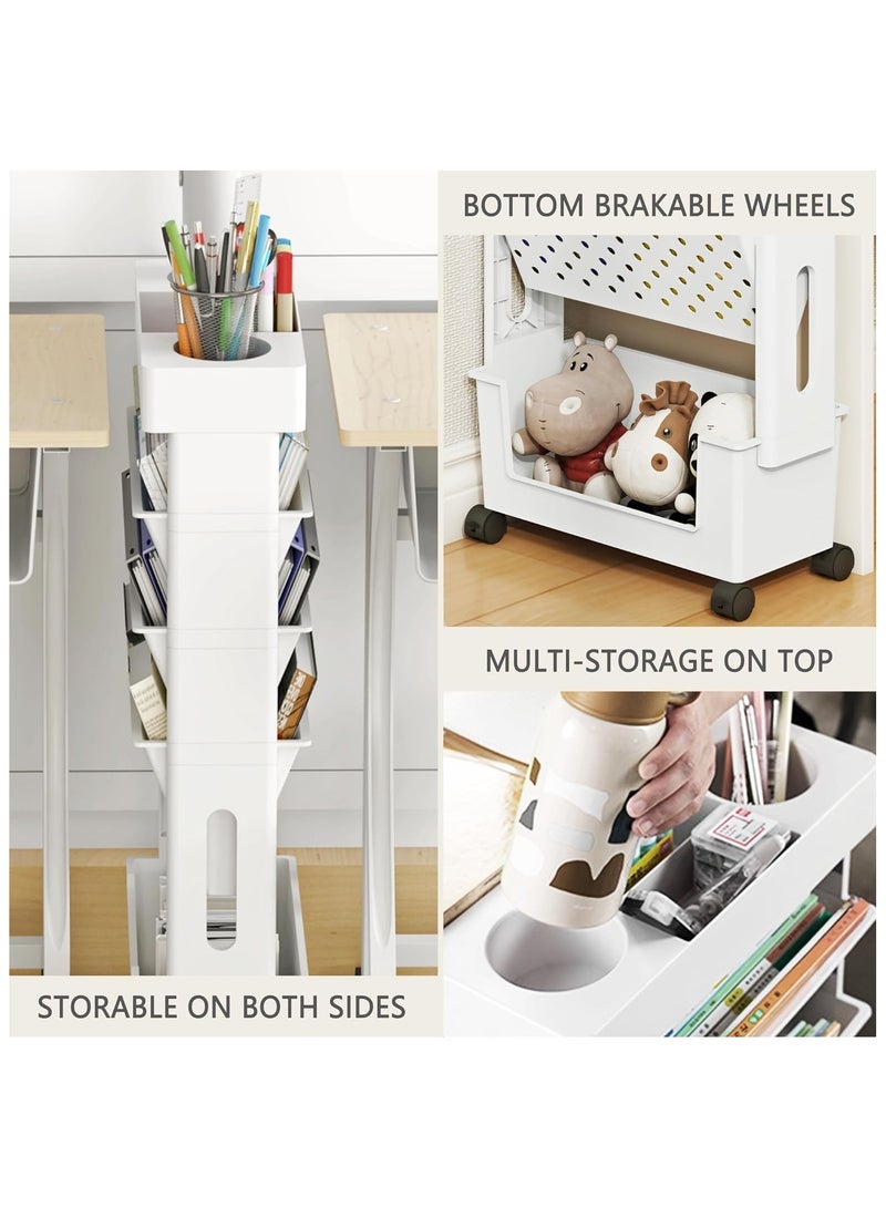 MIXDE 5 Tier Rolling Utility Cart Multi-Functional Movable Storage Book Shelves with Lockable Casters for Study Office Kitchen Living Room Classroom - Image 4