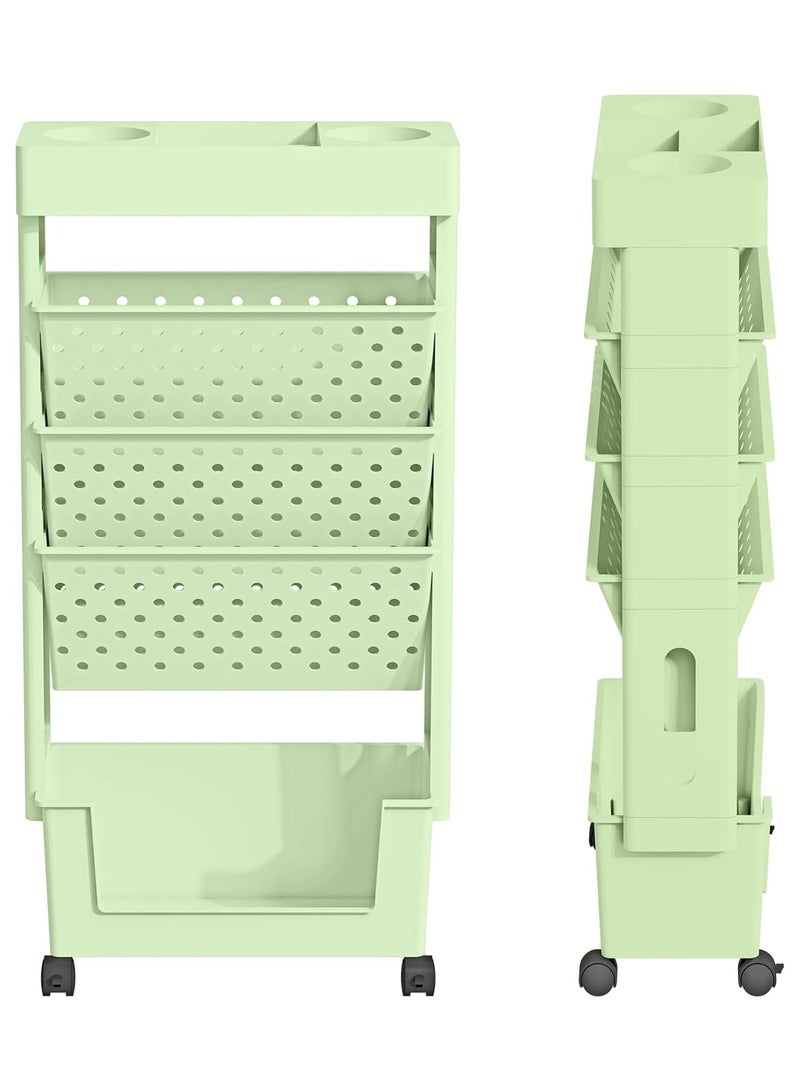 MIXDE 5 Tier Rolling Utility Cart Multi-Functional Movable Storage Book Shelves with Lockable Casters for Study Office Kitchen Living Room Classroom - Image 2