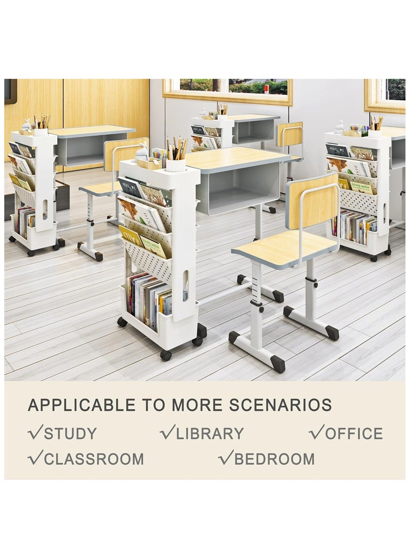 MIXDE 5 Tier Rolling Utility Cart Multi-Functional Movable Storage Book Shelves with Lockable Casters for Study Office Kitchen Living Room Classroom - Image 5