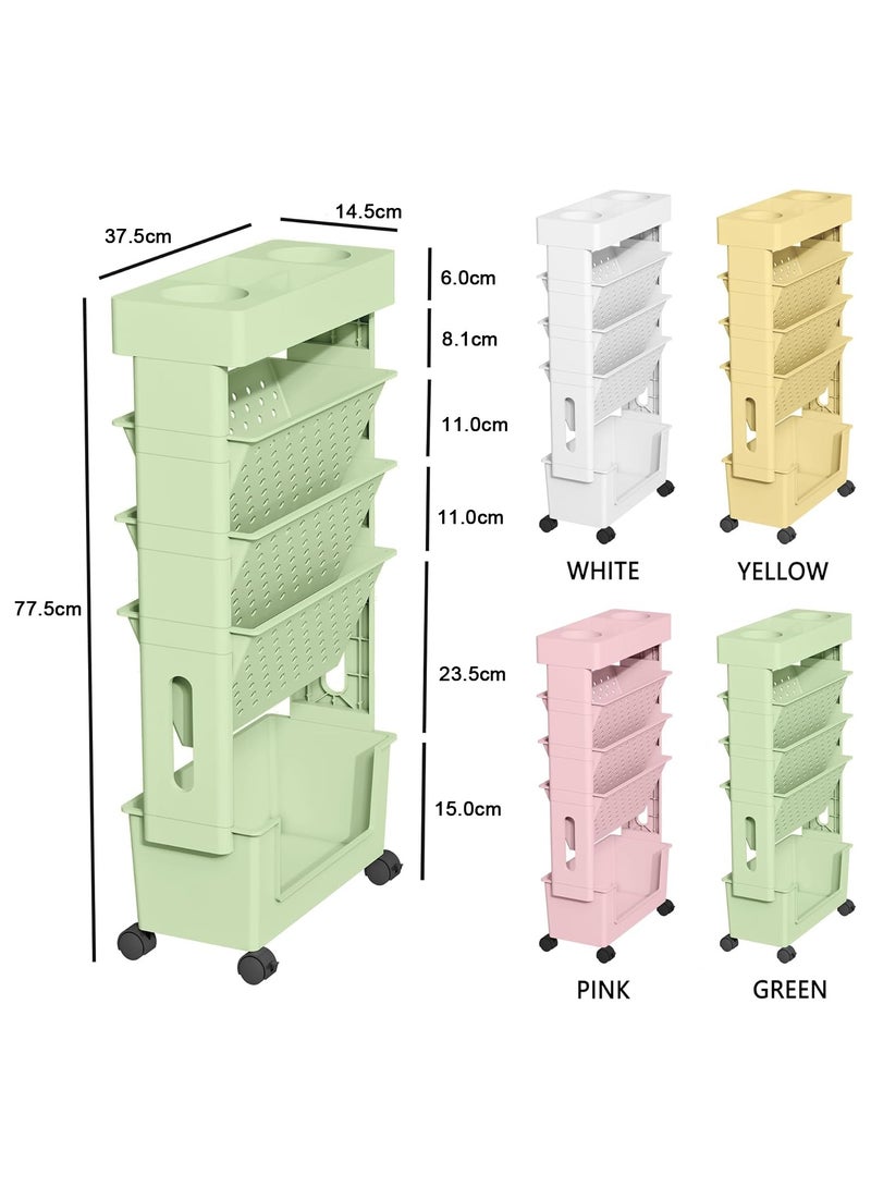 MIXDE 5 Tier Rolling Utility Cart Multi-Functional Movable Storage Book Shelves with Lockable Casters for Study Office Kitchen Living Room Classroom - Image 3