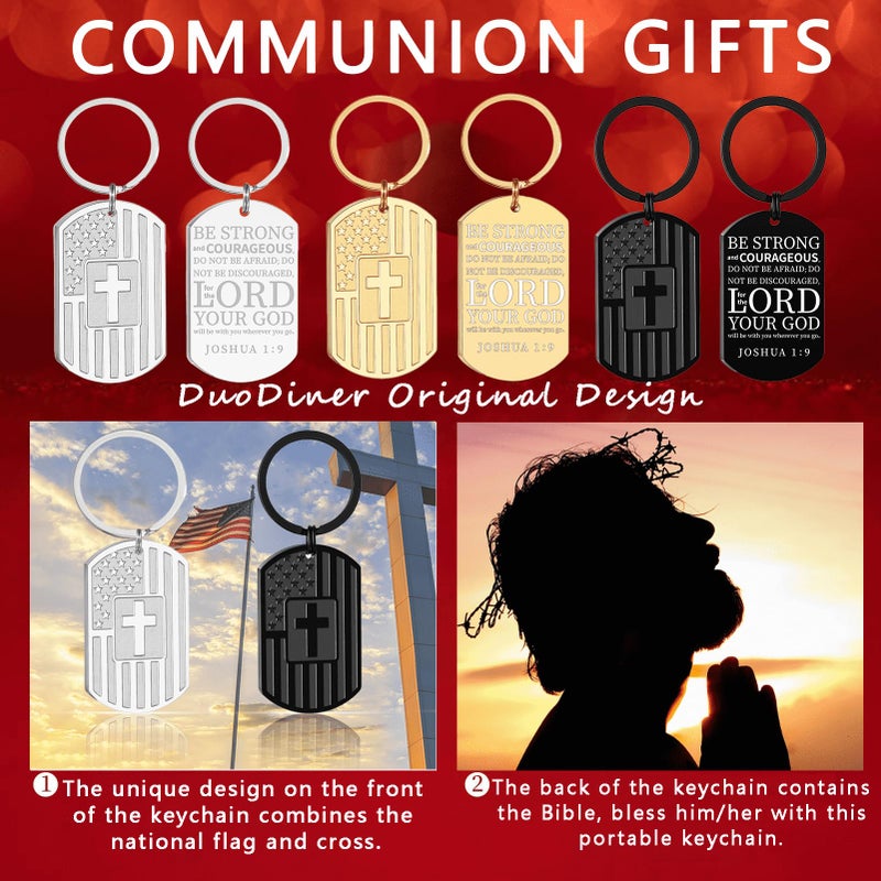 DuoDiner Keychains Gifts for Men Dad Son Brother Boyfriend Husband Grandpa Grandson,Mens Keychain Christmas Gifts (Joshua 1:9, Black) - Image 2