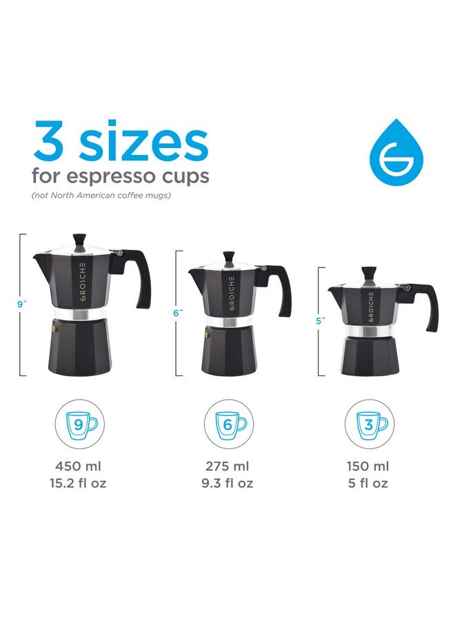GROSCHE Milano Stovetop Espresso Maker Moka Pot Cuban Coffee Maker Stovetop Coffee Maker Moka Italian Greca Brewer Percolator | 6 Espresso Cup, Black - Image 4
