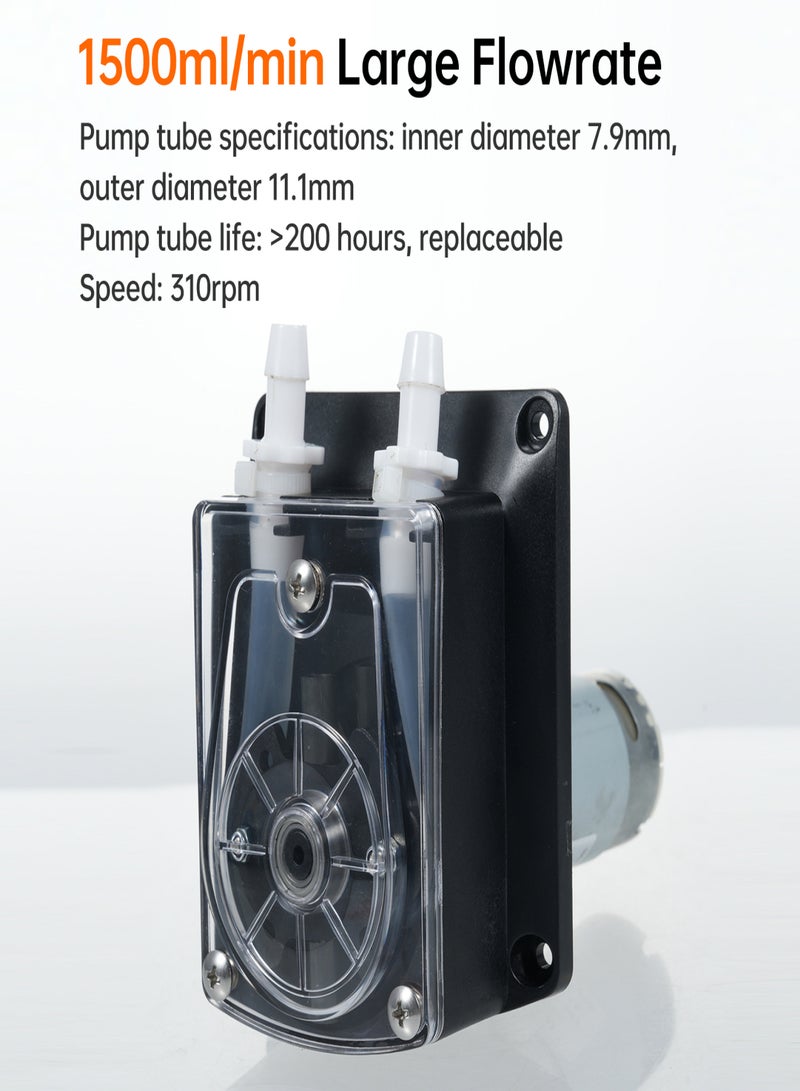 GROTHEN DC 24V Peristaltic Pump Large Flowrate Liquid Dosing Pump 1500ml/min 2 Rollers with Food-grade Transparent Silicone Tube for Aquarium Lab Analysis Dosing Additives - Image 2