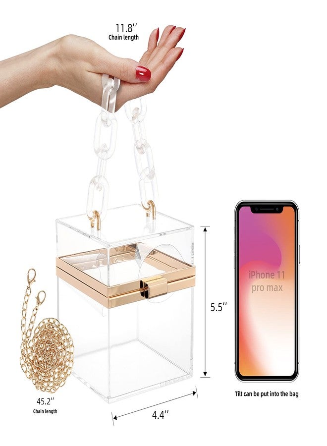 WJCD Cute Clear Acrylic Plastic Neon Hard Frame Party Clutch Purse with Gold Chain Strap (Transparent) - Image 3