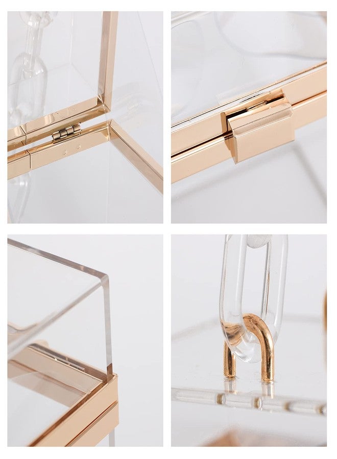 WJCD Cute Clear Acrylic Plastic Neon Hard Frame Party Clutch Purse with Gold Chain Strap (Transparent) - Image 4