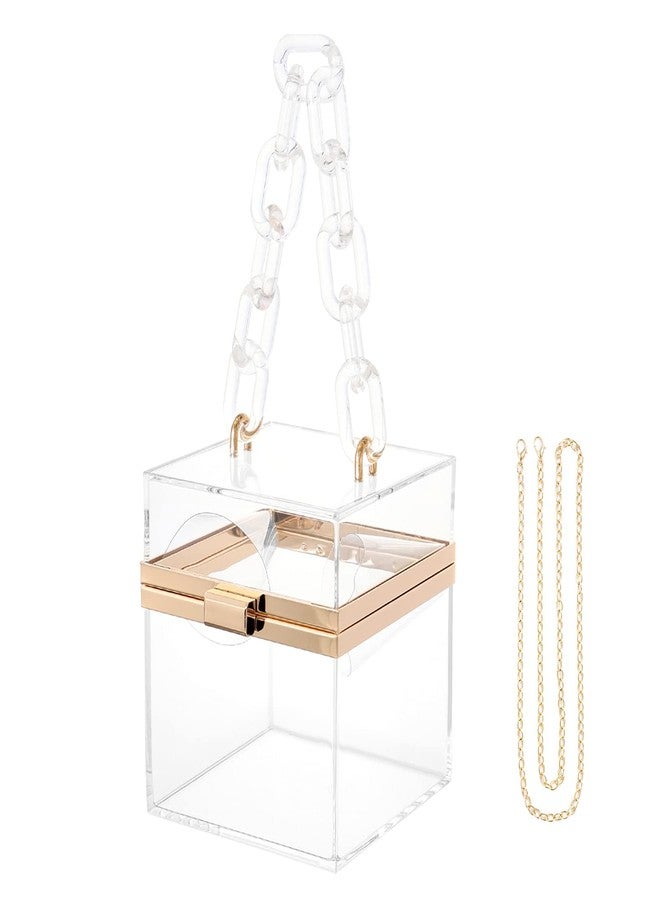 WJCD Cute Clear Acrylic Plastic Neon Hard Frame Party Clutch Purse with Gold Chain Strap (Transparent) - Image 1