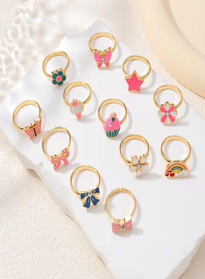 El Regalo 12 Pcs Cute Adjustable Rings Set for Kids/Girls/Women – Colorful Cartoon Enamel Finger Rings | Adjustable Cute Jewelry Gift Box – Butterfly, Flower, Bow, Heart, Cherry Designs (Style-2) - Image 3