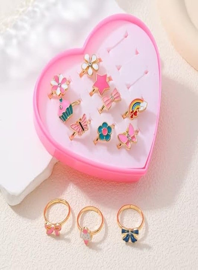 El Regalo 12 Pcs Cute Adjustable Rings Set for Kids/Girls/Women – Colorful Cartoon Enamel Finger Rings | Adjustable Cute Jewelry Gift Box – Butterfly, Flower, Bow, Heart, Cherry Designs (Style-2) - Image 4