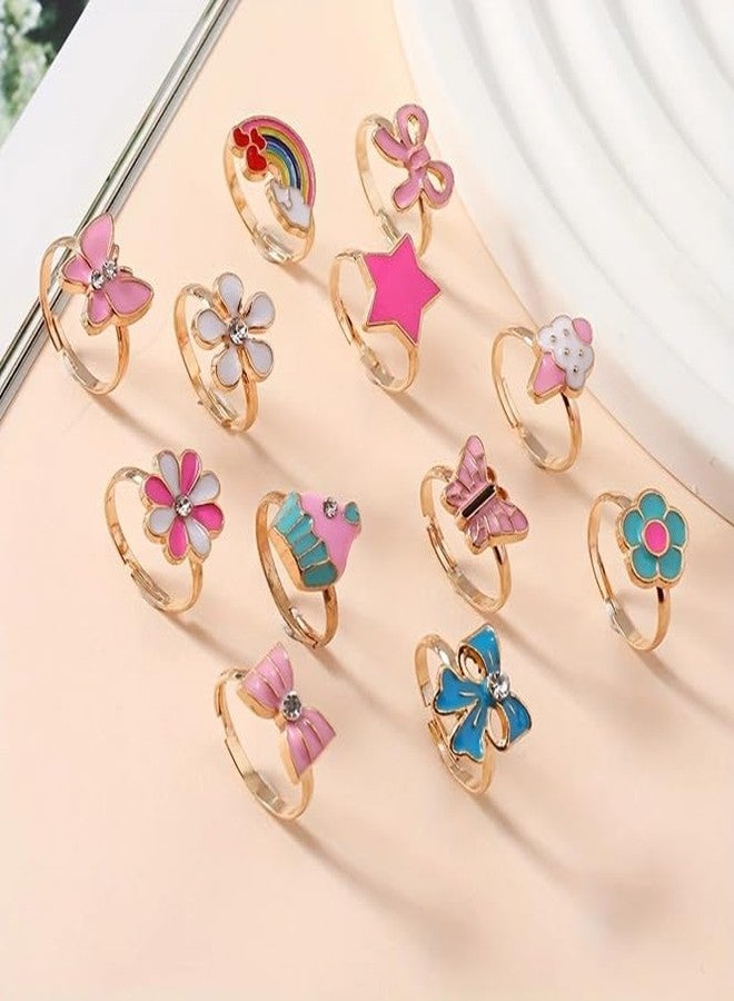 El Regalo 12 Pcs Cute Adjustable Rings Set for Kids/Girls/Women – Colorful Cartoon Enamel Finger Rings | Adjustable Cute Jewelry Gift Box – Butterfly, Flower, Bow, Heart, Cherry Designs (Style-2) - Image 5