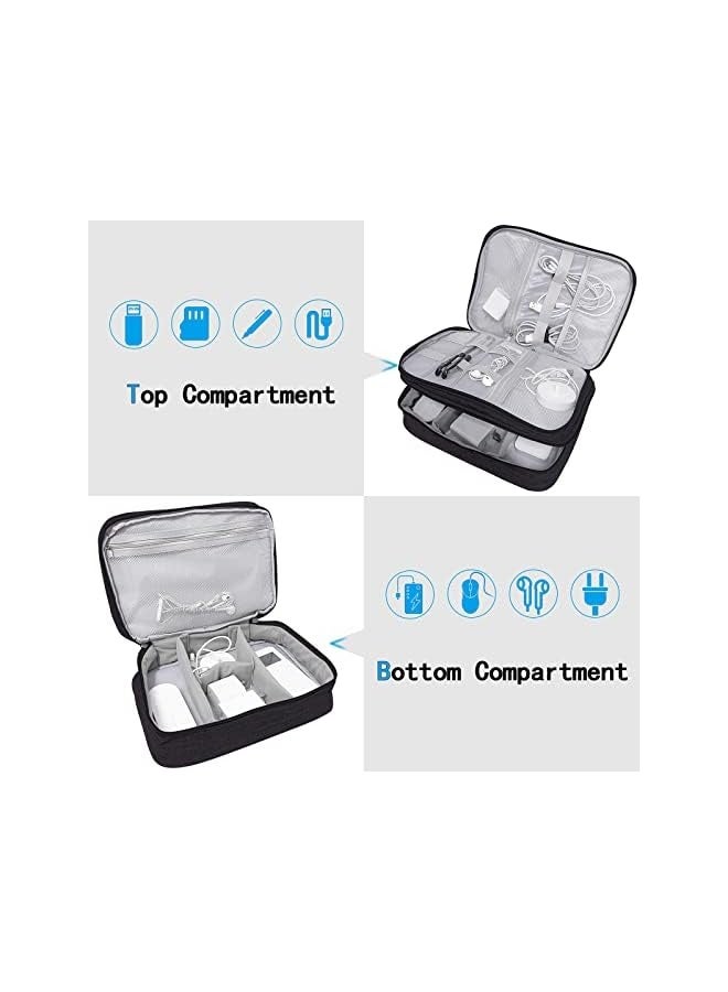Electronic Organizer Bag Travel Cable Accessories Double Layer Large Waterproof Storage Case for Adapter, Chargers, Power Bank, Mouse,iPad, Phone, Kindle, SD Card, Wires, Cords, Drive, Black - Image 3